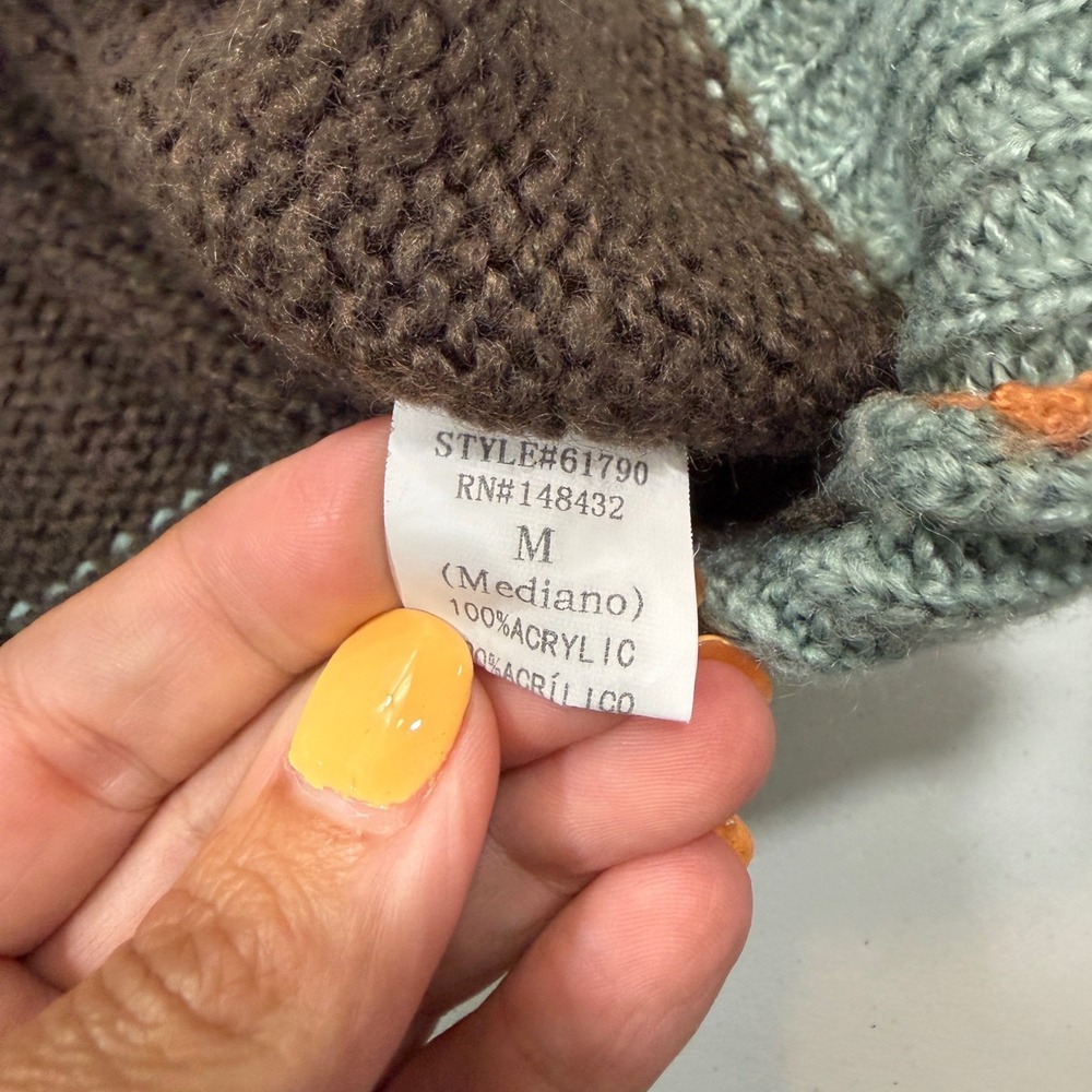 Becaal Womens Striped Sweater M Orange Boho Earthy Casual Knit Crewneck - Picture 9 of 12